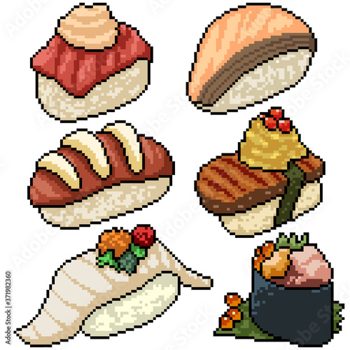 pixel art set isolated fancy sushi