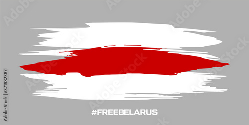 Belarus white-red-white flag. Elections in Belarus 2020. Long live Belarus. Symbol of protest and disagreement. Vector stock illustration. Gray background