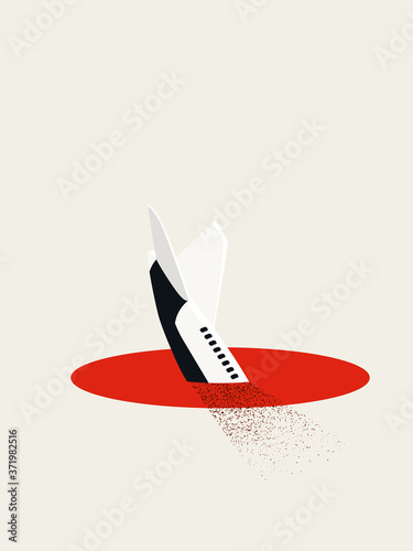Airlines bankrutpcy vector concept. Air travel industry decline, financial crisis and recession due to pandemics.