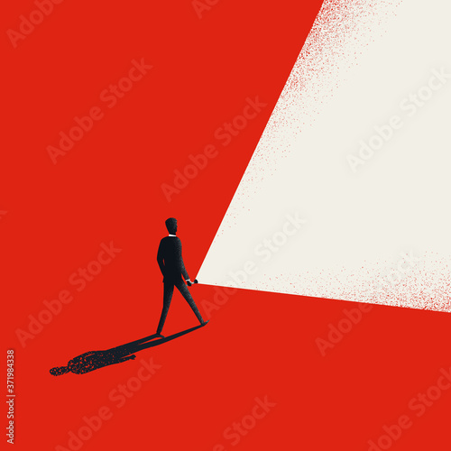 Business leader vector concept with businessman holding flashlight and leading way forward. photo