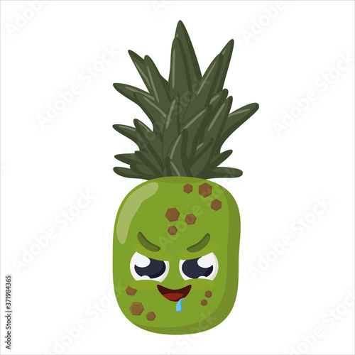 pineapple insidious cartoon character is scheming isolated on white background
