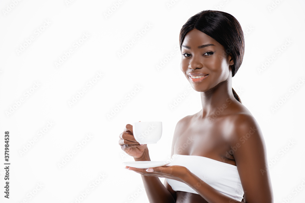 african american woman with cup of coffee isolated on white african american woman with cup of coffee isolated on white