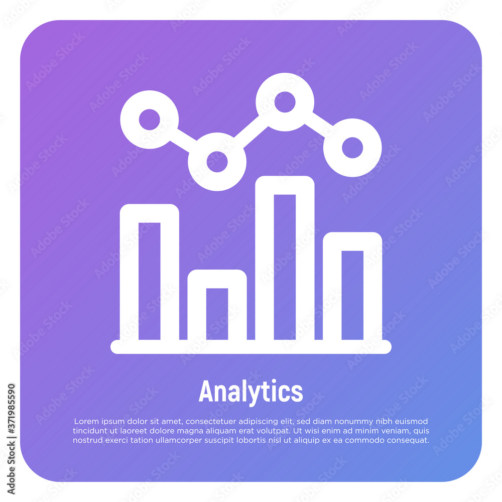 Analytics thin line icon, sales statistics, data visualisation. Financial report. Modern vector illustration with chart. Analytics thin line icon, sales statistics, data visualisation. Financial report. Modern vector illustration with chart.
