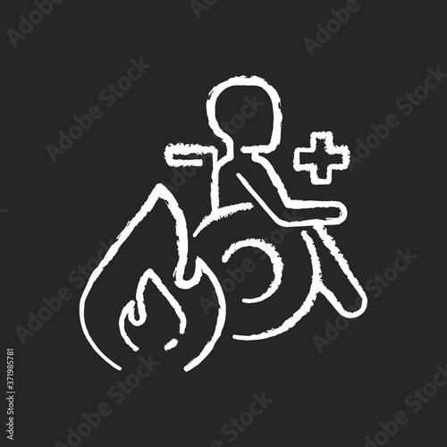 Burn center chalk white icon on black background
