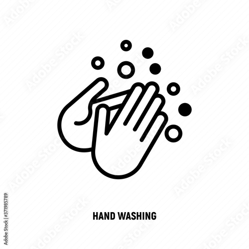 Hand washing with soap thin line icon. Vector illustration of disinfection and hygiene for health.