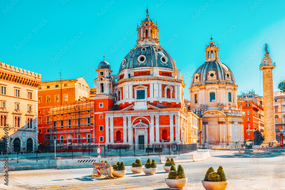 Obraz premium Rome- one of the most beautiful cities in the world. Piazza Foro Traiano. View on Church SS Nome di Maria,Santa Maria di Loreto, andi Palazzo Valentini.