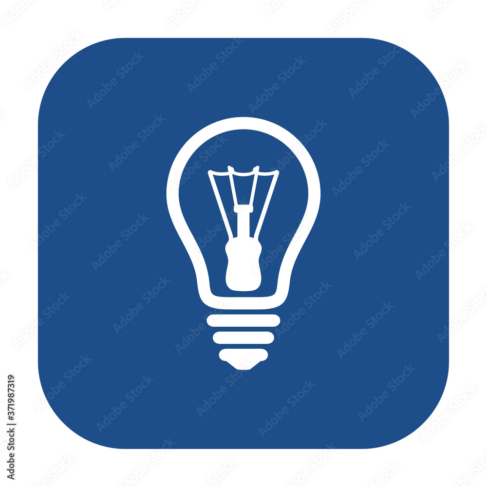 Blue rounded square light bulb line icon, button isolated on a white background. EPS10 vector file