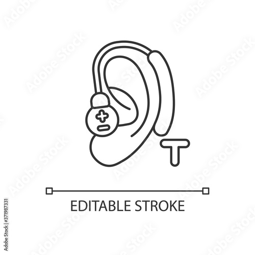 Hearing loop linear icon. Assistive listening technology. Audio induction loop system. Thin line customizable illustration. Contour symbol. Vector isolated outline drawing. Editable stroke