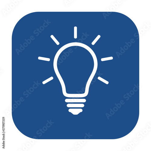 Blue rounded square glowing light bulb line icon, button isolated on a white background. EPS10 vector file