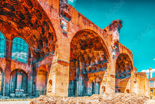 Archaeological and historical objects in Rome, united by the name - Roman Forum and Palatine Hill. Basilica of Maxentius (Basilica di Massenzio). photo