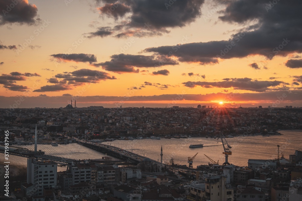 sunset over the city on Istanbul