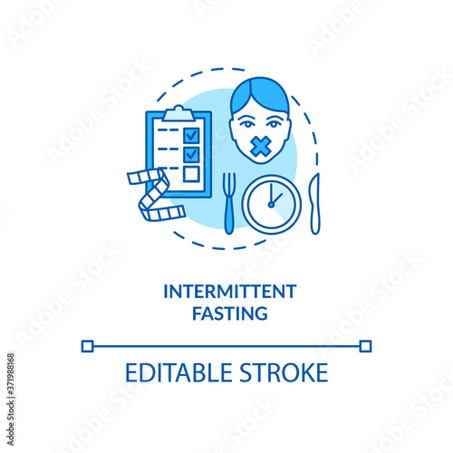 Intermittent fasting concept icon. Biohacking, food abstinence idea thin line illustration. Body hacking, dieting. Limiting meal time. Vector isolated outline RGB color drawing. Editable stroke