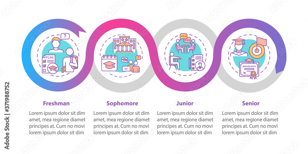 Students vector infographic template. University study years ...