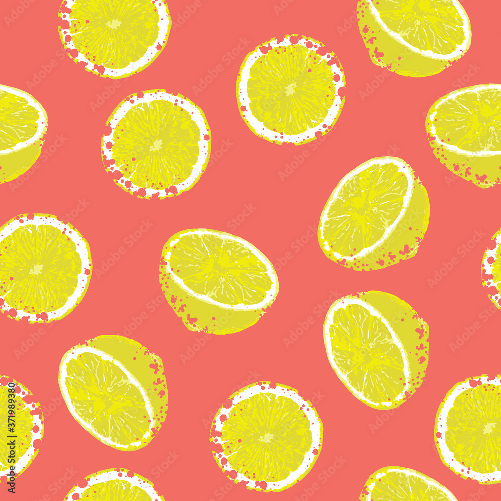 Lemon Fruit Pieces Vector Seamless Pattern 