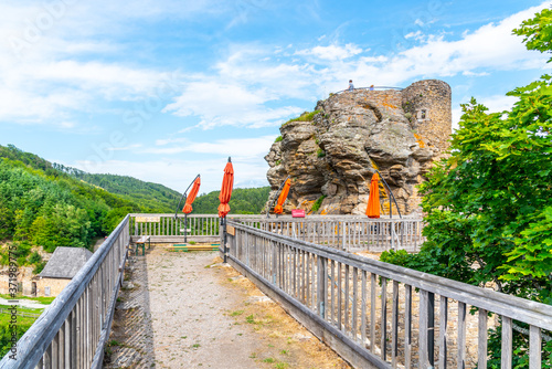 Aggstein Castle ruins above Danube River in Wachau Valley, Austria