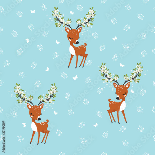 Cute spring deer pattern illustration for kids fashion artworks, greeting cards, prints.