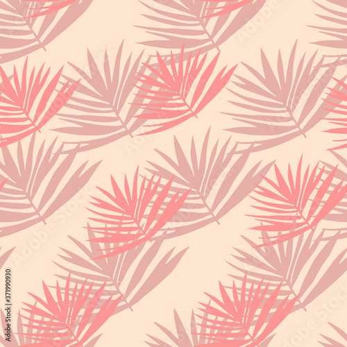 Bush leafs seamless doodle pattern. Light pastel background with pink and lilac hand drawn foliage.
