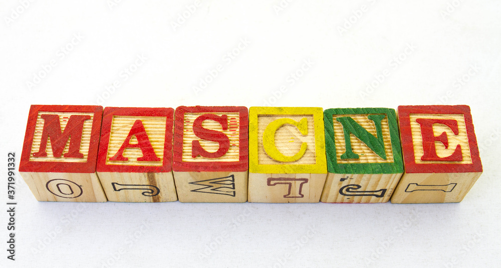 The term mascne visually displayed on a clear background using colored wooden blocks image with copy space in horizontal format