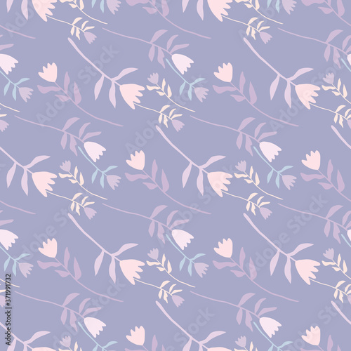 Wallpaper Mural Seamless pattern with white color tulip silhouettes. Soft blue background. Pastel palette stylized artwork. Torontodigital.ca