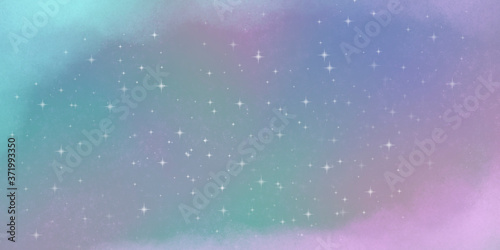 starry grunge background in lilac, blue, pink, with small clouds of blue and pink and white stars. Grunge background, textured, vintage.