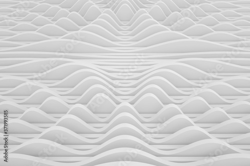 Fototapeta Naklejka Na Ścianę i Meble -  High technology monochrome cymatics abstract background. Organic cyberpunk structure. Three-dimensional render visualization of sound wave effect.