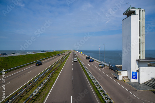 Tower with a view of the IJsselmeer and Wadden Sea on the aflsuitdijk, Den Oever, Holland. Also known as ' The Monument'.