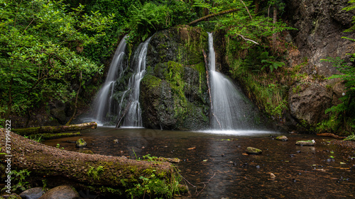 Fototapeta Naklejka Na Ścianę i Meble -  Top Falls at Fairy Glen Nature Reserve. A popular woodland walk with two delightful waterfalls, close to the village of Rosemarkie, in the Scottish Highlands