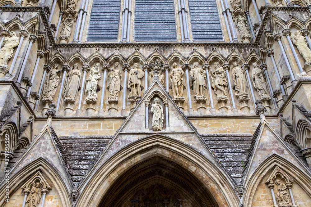 Exterior of Salisbury Cathedral in Wiltshire, UK