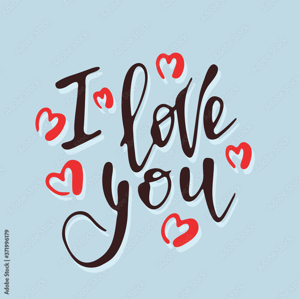 Hand drawn lettering I love you with red hearts Hand drawn lettering I love you with red hearts
