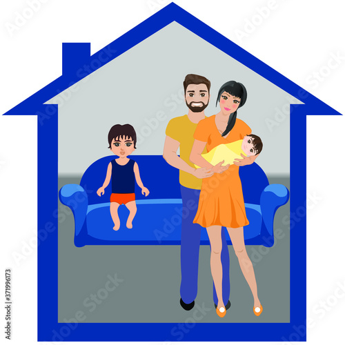 The family is at home. Self-isolation during quarantine. Stay at home. Vector illustration