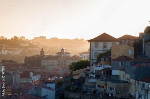 Panorama City with the river, on the background of the sunset. Golden Hour. Porto, Portugal © Elena