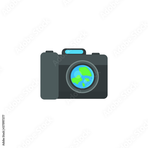 This is a camera isolated on white background. Cartoon illustration in flat style.