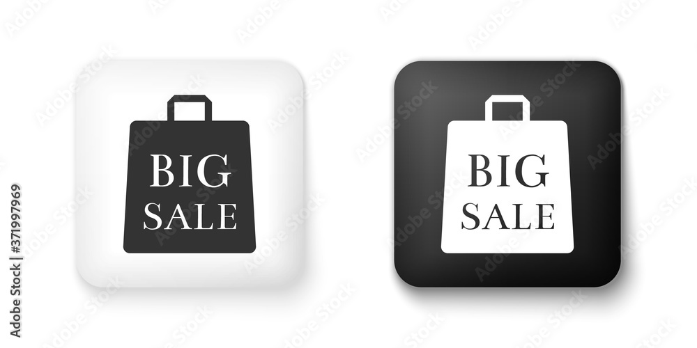 Black and white Shoping bag with an inscription Big Sale icon isolated on white background. Handbag sign. Woman bag icon. Female handbag sign. Square button. Vector. Black and white Shoping bag with an inscription Big Sale icon isolated on white background. Handbag sign. Woman bag icon. Female handbag sign. Square button. Vector.