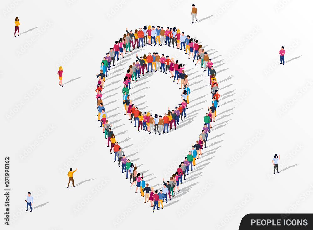 Large group of people crowded in form of map pointer. Large group of people crowded in form of map pointer.