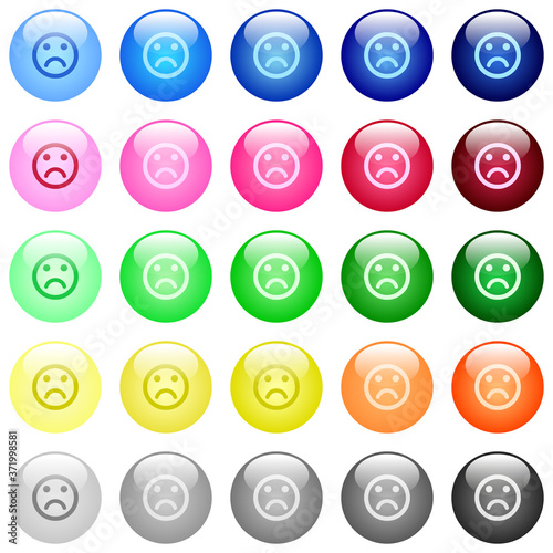 Sad emoticon icons in color glossy buttons