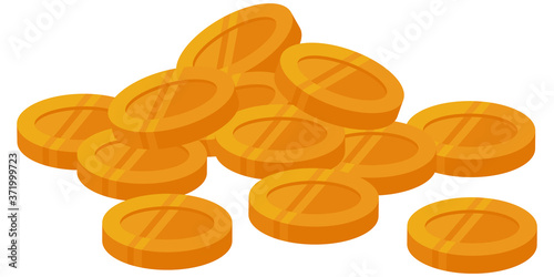 Handful of coins isolated on white background. Money in cartoon style.
