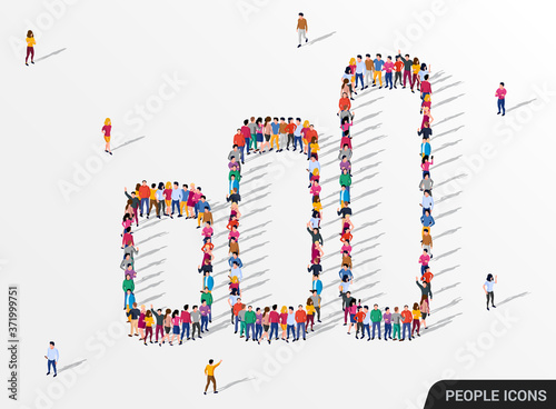 People crowd in form of growing chart. Statistic concept.
