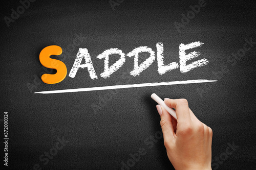 Saddle text on blackboard, concept background