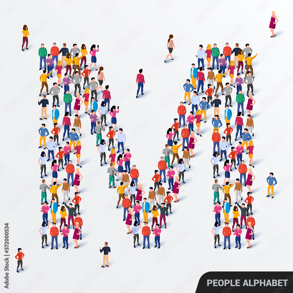 Large group of people in letter M form. Human alphabet. Large group of people in letter M form. Human alphabet.