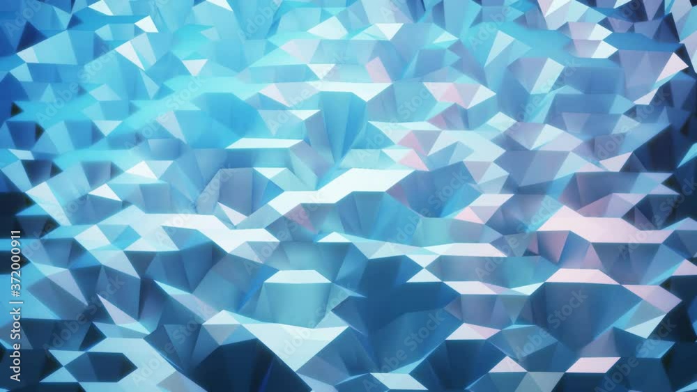 stylish blue creative abstract low poly background in 4k. Abstract waves move on glossy surface in loop. Smooth soft seamless animation. Simple minimalistic geometric bg.