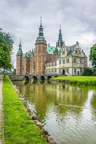 Frederiksborg Castle (Frederiksborg Slot, XVII century) - palace in Hillerod, Denmark. Castle built as royal residence for King Christian IV of Denmark-Norway, now History Museum. 