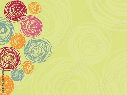 colorful kiddy hand drawing abstract circle on green background, wallpaper, texture, banner, label vector design  