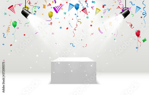 White podium or platform with spotlights. A pedestal for rewarding the winners.	
