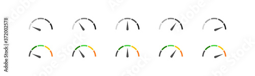 Speedometer simple icon set in color and black. Indicator concept in vector flat photo