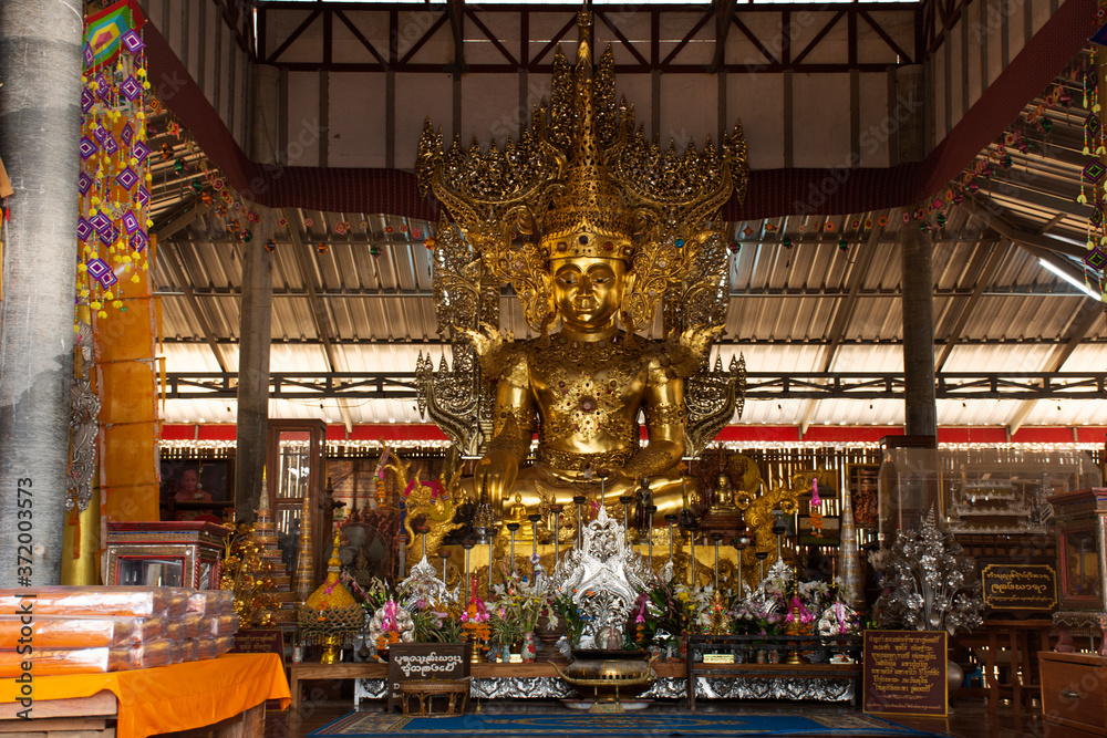 Su Tong Pae golden buddha for foreign travelers thai people travel visit and respect praying in Phu Sa Ma temple of Ban Kung Mai Sak village at Pai city on February 28, 2020 in Mae Hong Son, Thailand