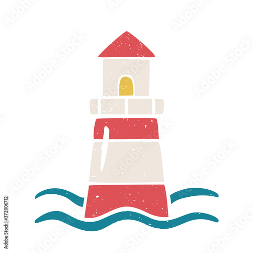 Cute colored lighthouse icon isolated on transparent background. Colorful pictogram original design. Can be used for infographics, identity or decoration. Vector hand drawn illustration