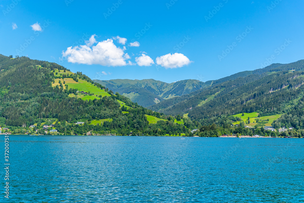 Lake Zell, German: Zeller See, and mountains on the backround. Zell am See, Austrian Alps, Austria