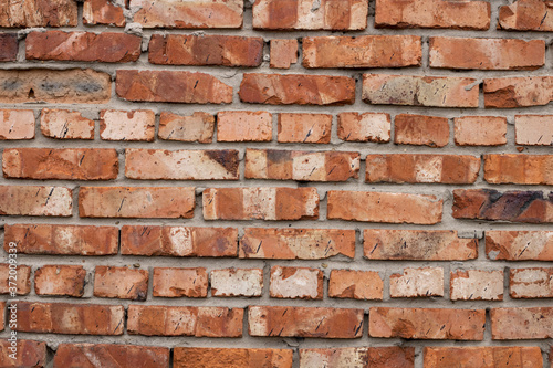 Wall of red bricks. Texture or background of bricks.