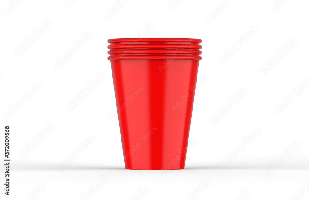 Blank red paper cup mockup template on isolated white background, ready for your design presentation, 3d illustration Blank red paper cup mockup template on isolated white background, ready for your design presentation, 3d illustration
