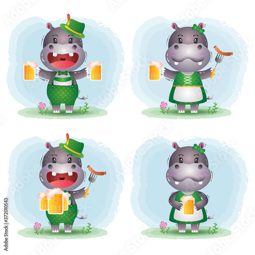 a cute hippo couple with traditional oktoberfest dress